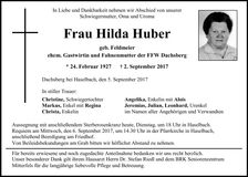 Traueranzeige Hilda Huber