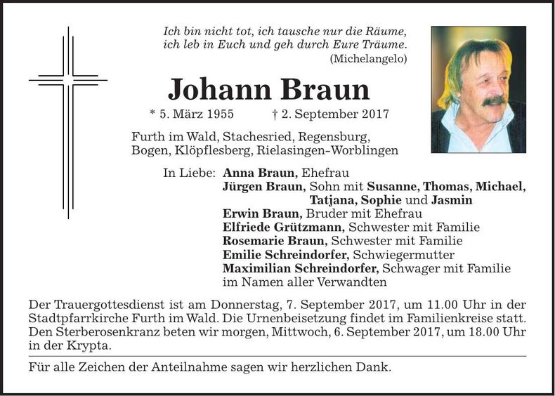 Traueranzeige Johann Braun