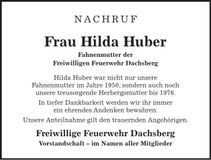 Traueranzeige Hilde Huber