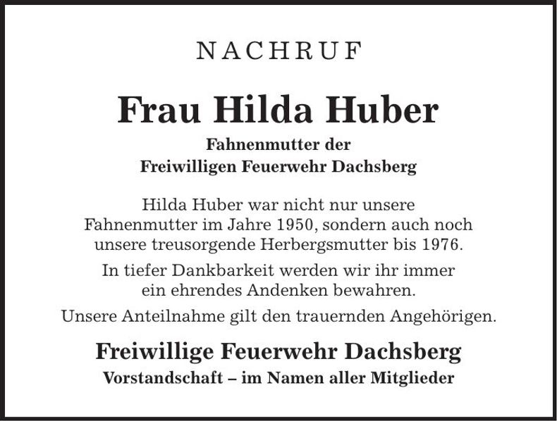 Traueranzeige Hilde Huber