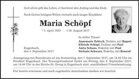 Traueranzeige Maria Schöpf