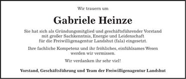 Traueranzeige Gabriele Heinze