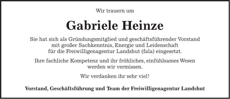 Traueranzeige Gabriele Heinze