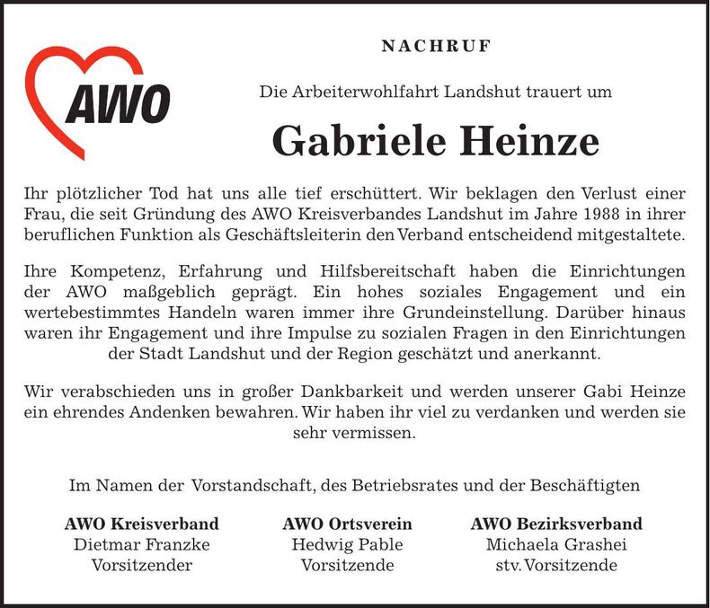 Traueranzeige Gabriele Heinze