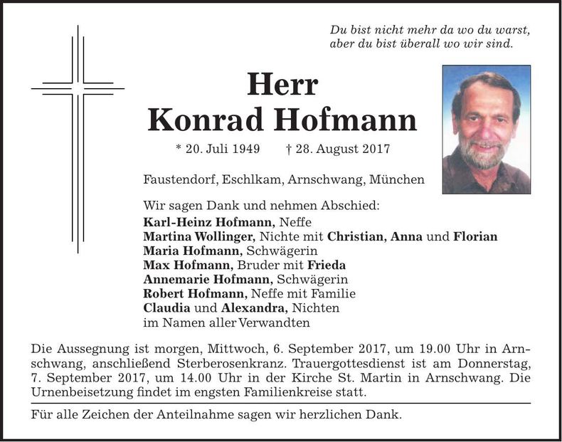 Traueranzeige Konrad Hofmann