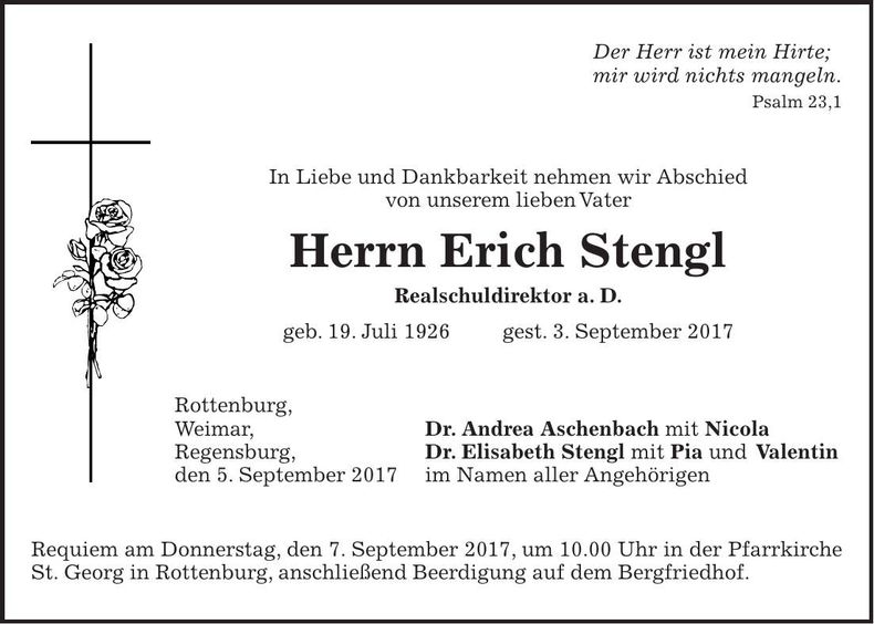Traueranzeige Erich Stengl