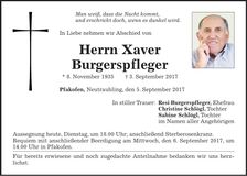 Traueranzeige Xaver Burgerspfleger