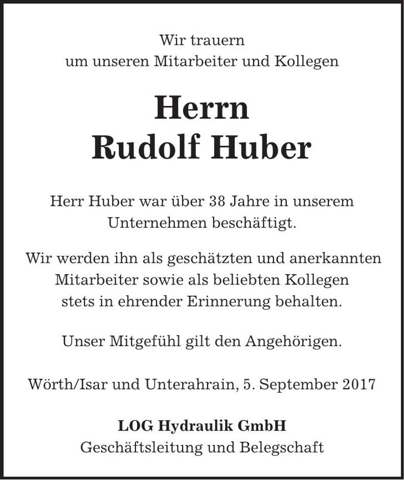 Traueranzeige Rudolf Huber