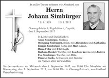 Traueranzeige Johann Simbürger