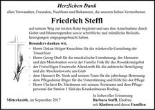 Traueranzeige Friedrich Steffl