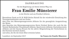Traueranzeige Emilie Münsterer
