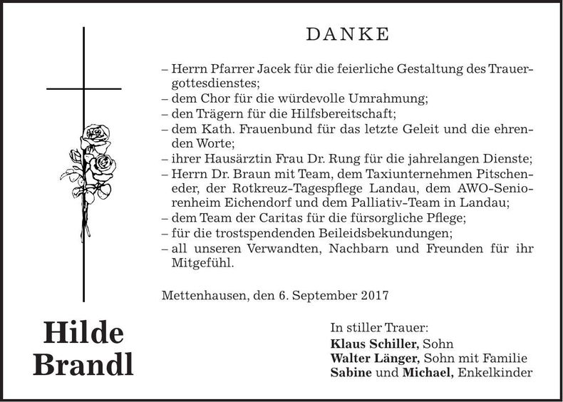 Traueranzeige Hilde Brandl