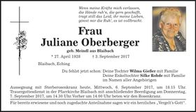Traueranzeige Juliane Oberberger