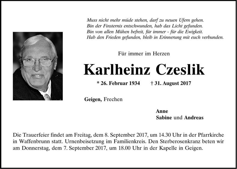 Traueranzeige Karlheinz Czeslik