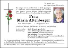 Traueranzeige Maria Attenberger