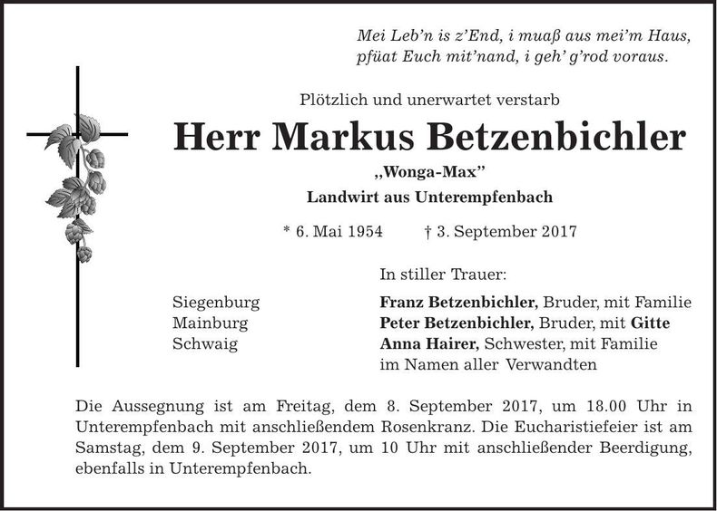 Traueranzeige Markus Betzenbichler