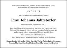 Traueranzeige Johanna Jahrstorfer