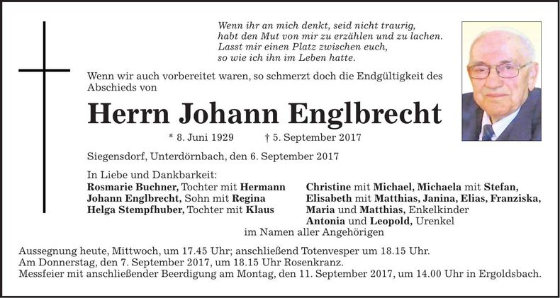 Traueranzeige Johann Englbrecht