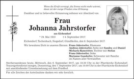 Traueranzeige Johanna Jahrstorfer