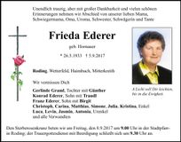 Traueranzeige Frieda Ederer