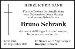 Traueranzeige Bruno Schrank