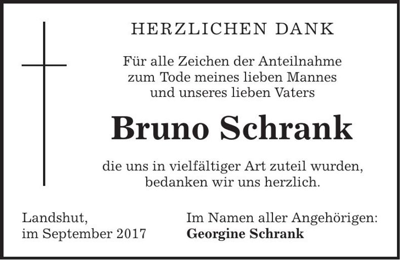 Traueranzeige Bruno Schrank