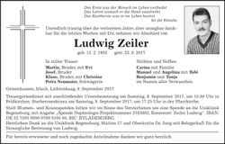 Traueranzeige Ludwig Zeiler
