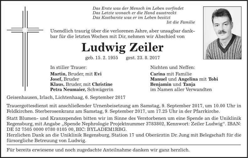Traueranzeige Ludwig Zeiler