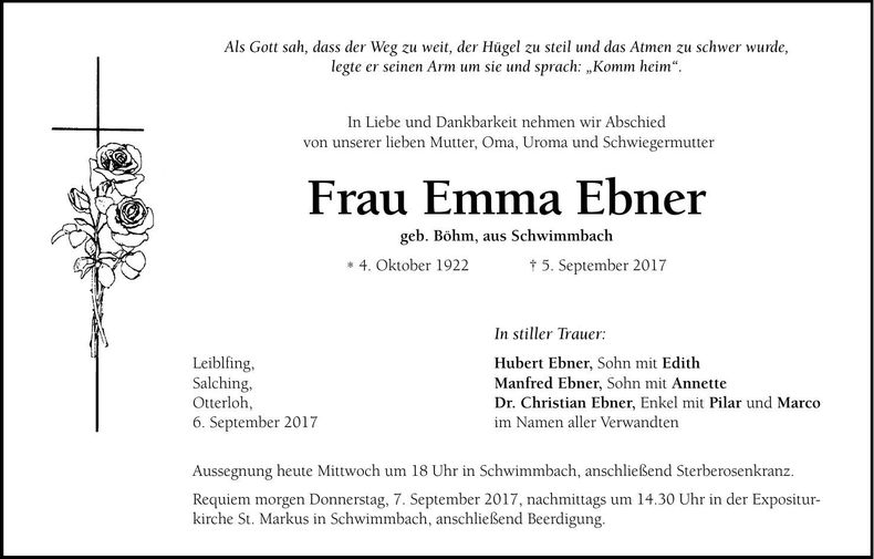 Traueranzeige Emma Ebner