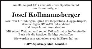 Traueranzeige Josef Kollmannsberger