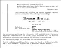 Traueranzeige Thomas Hiermer