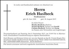Traueranzeige Erich Haslbeck