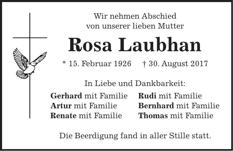 Traueranzeige Rosa Laubhan