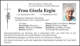 Traueranzeige Gisela Ergin