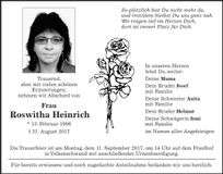 Traueranzeige Roswitha Heinrich