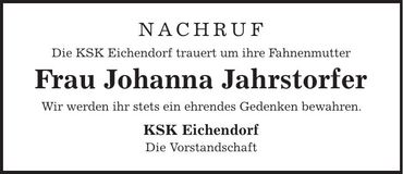 Traueranzeige Johanna Jahrstorfer