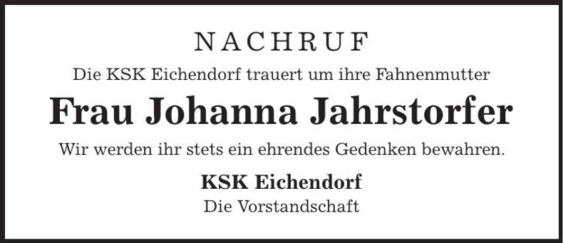 Traueranzeige Johanna Jahrstorfer