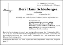 Traueranzeige Hans Schönberger