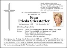 Traueranzeige Frieda Stierstorfer