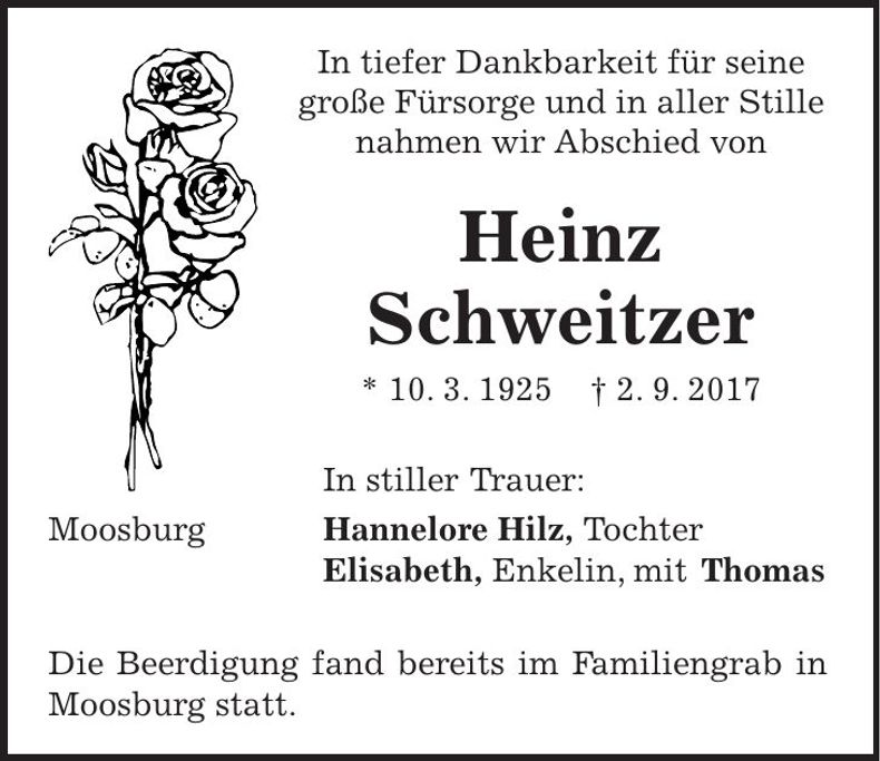 Traueranzeige Heinz Schweitzer