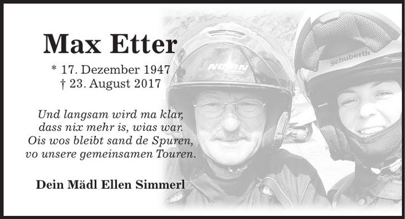 Traueranzeige Max Etter