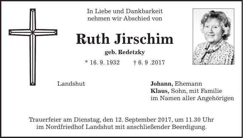 Traueranzeige Ruth Jirschim