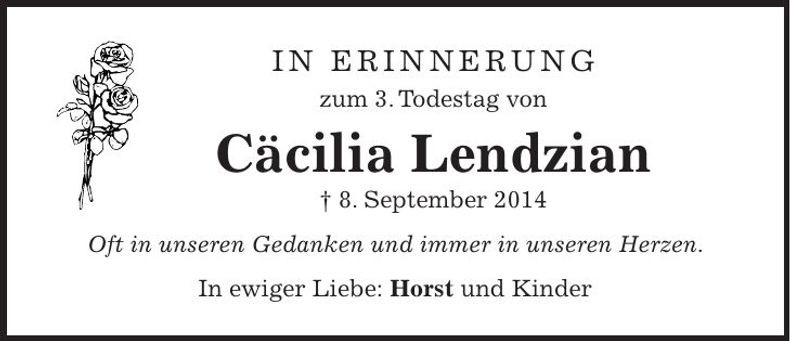 Traueranzeige Cäcilia Lendzian