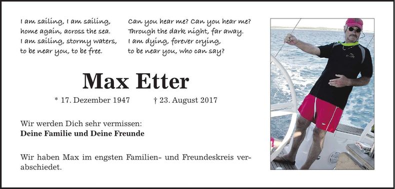 Traueranzeige Max Etter