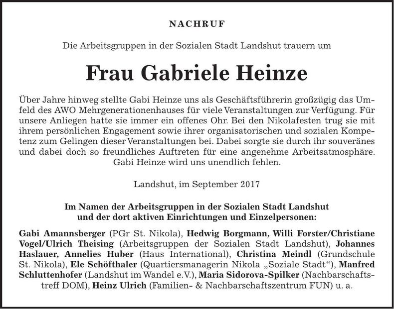 Traueranzeige Gabriele Heinze