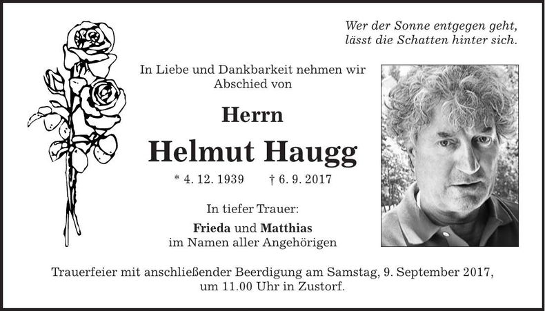 Traueranzeige Helmut Haugg