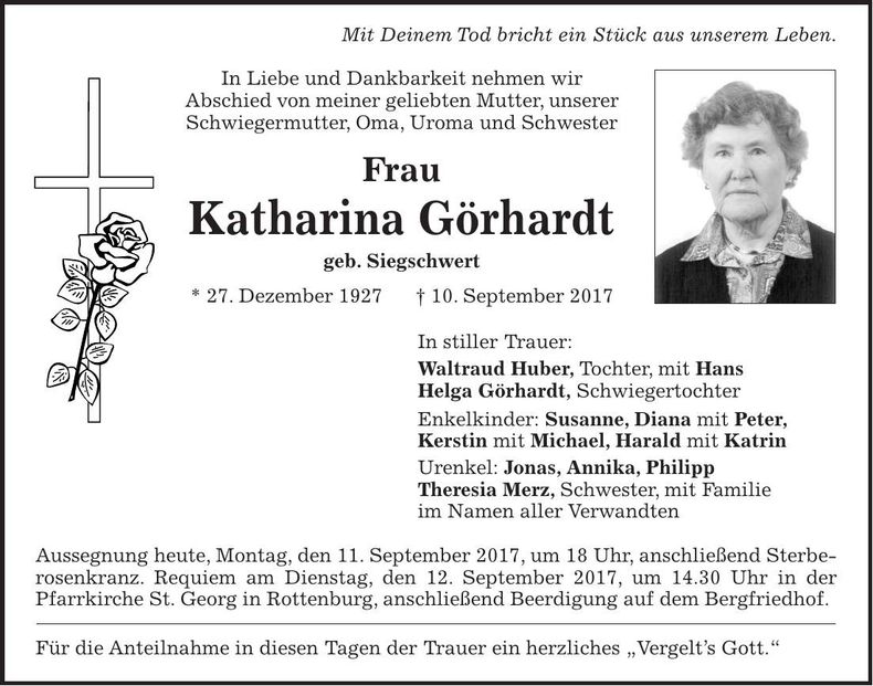 Traueranzeige Katharina Görhardt