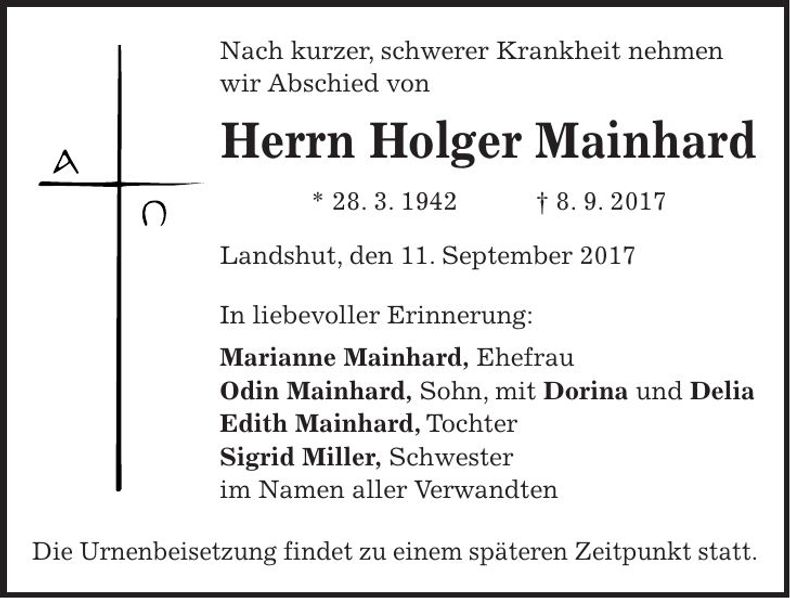 Traueranzeige Holger Mainhard