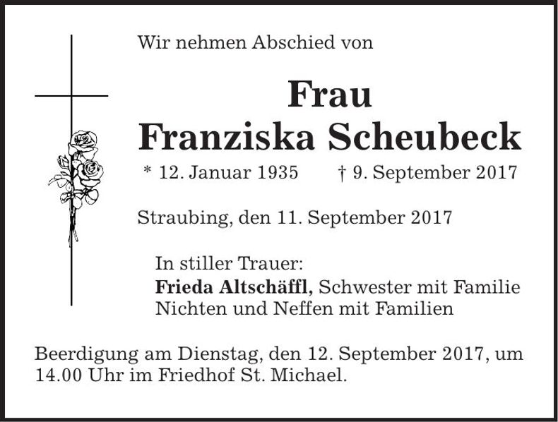 Traueranzeige Franziska Scheubeck