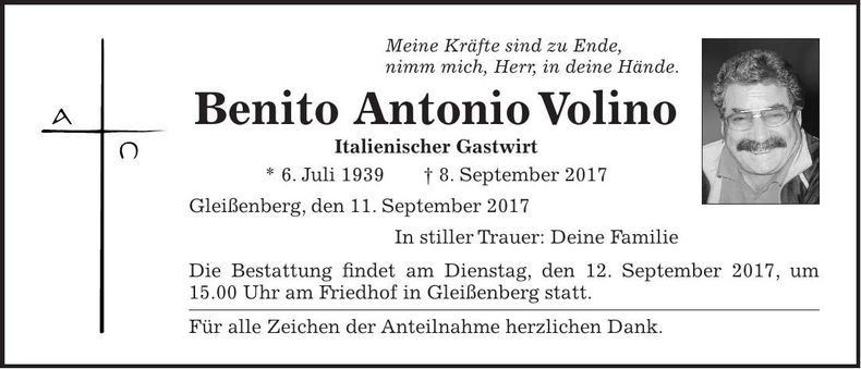 Traueranzeige Benito Antonio Volino